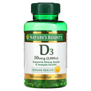 Nature's Bounty, Vitamina D3, 50 mcg (2000 UI), 350 cápsulas blandas de liberación rápida