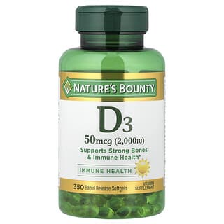 Nature's Bounty, Vitamina D3, 50 mcg (2000 UI), 350 cápsulas blandas de liberación rápida