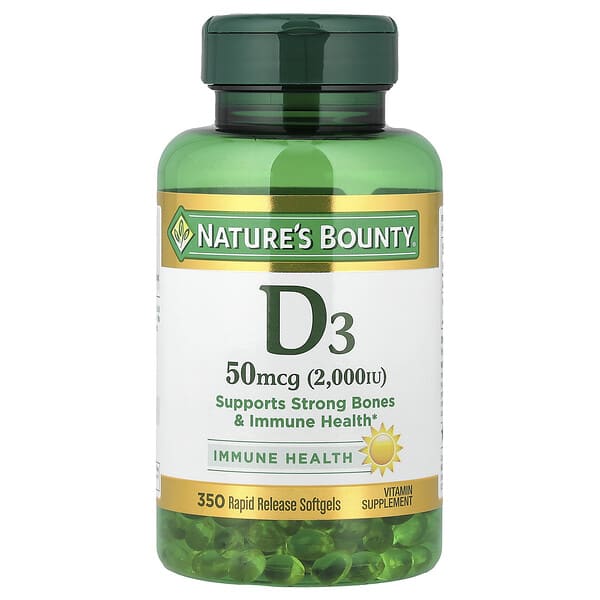 Nature's Bounty D3, 50 mcg (2000 IU), 350 Rapid Release Softgels