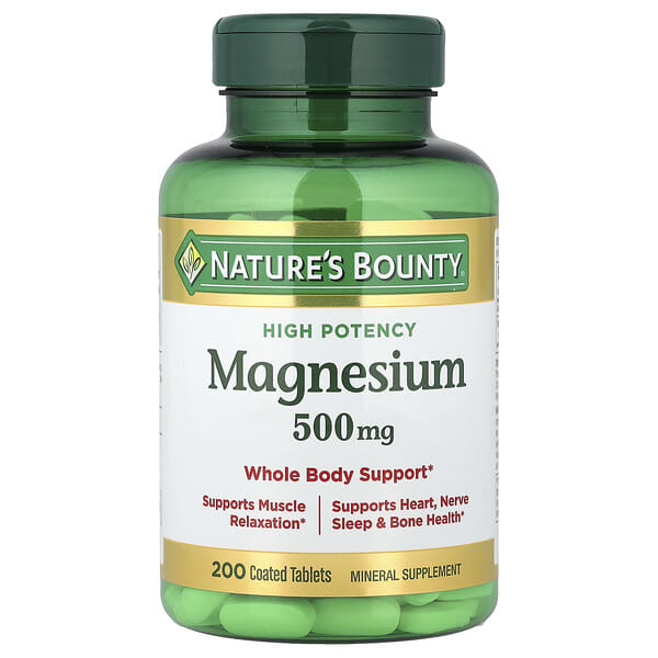 Nature's Bounty, 마그네슘, 고효능, 500mg, 코팅 정제 200정