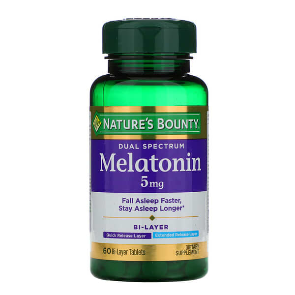 Nature's Bounty‏, Dual Spectrum, Melatonin, 5 mg, 60 Bi-Layer Tablets