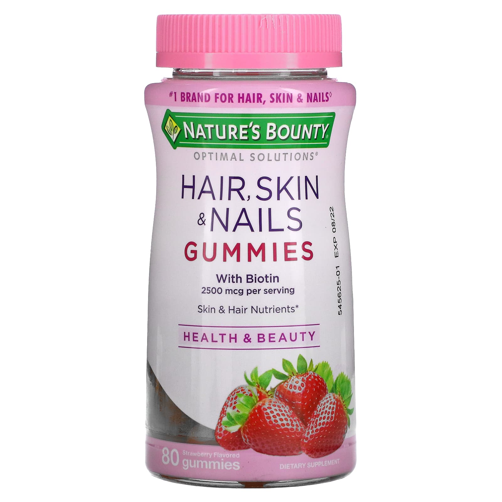 Nature's Bounty, 含生物维生素的头发、皮肤和指甲支持软糖，草莓味，2,500