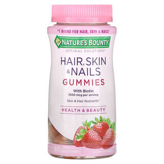 Nature's Bounty, Hair, Skin & Nails Gummies with Biotin, Fruchtgummis mit Biotin für Haare, Haut und Nägel, Erdbeere, 1.250 mcg, 80 Fruchtgummis