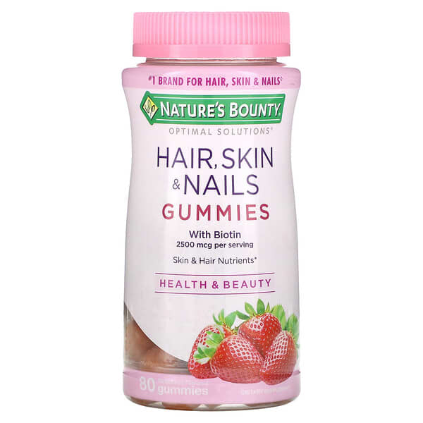 Nature's Bounty, 含生物維生素的頭髮、皮膚和指甲幫助軟糖，草莓味，2,500 微克，80 粒軟糖（每粒軟糖 1,250 微克）