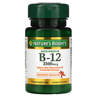 Nature's Bounty, B12, натуральна вишня, 2500 мкг, 75 швидкорозчинних таблеток