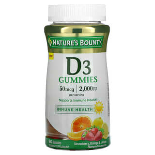 Nature's Bounty, жевательные таблетки с витамином D3, со вкусом клубники, апельсина и лимона, 25 мкг (1000 МЕ), 90 жевательных таблеток