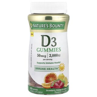 Nature's Bounty, Gomas de Vitamina D3, Morango, Laranja e Limão, 2.000 UI, 90 Gomas (25 mcg (1.000 UI) por Goma)