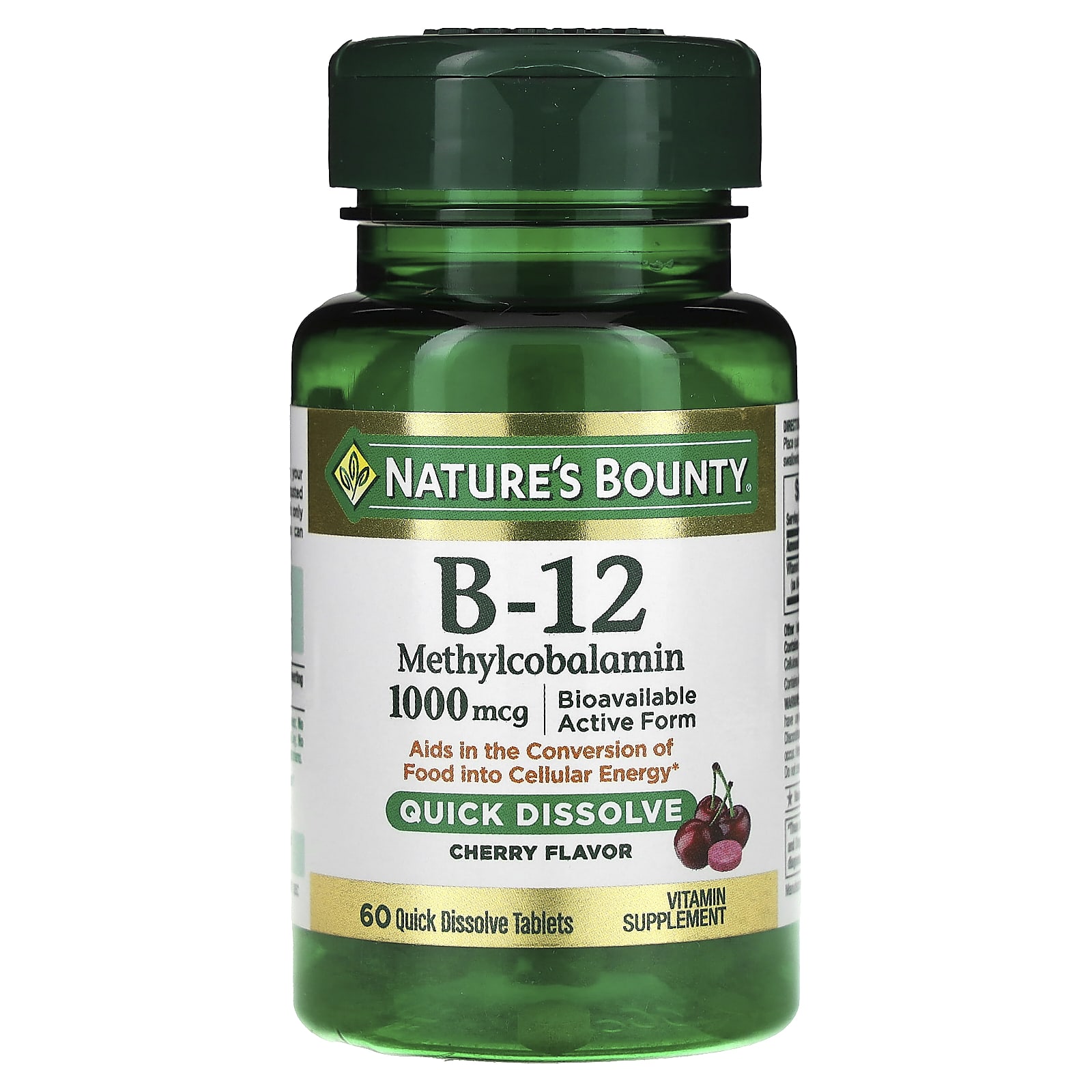 Nature's Bounty, B-12 Methylcobalamin, Cherry, 1,000 Mcg, 60 Quick ...