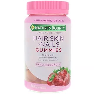 Nature's Bounty, Optimal Solutions, Hair, Skin, & Nails with Biotin, Strawberry Flavored, 80 Gummies