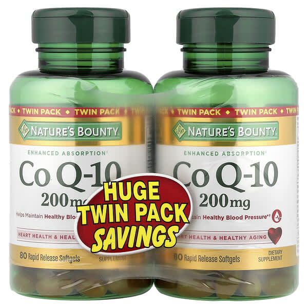 Nature's Bounty Co Q-10, Twin Pack, 200 mg, 2 Bottles, 80 Rapid Release Softgels Each
