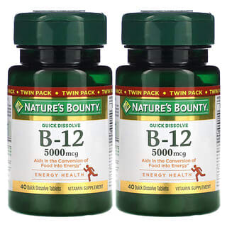 Nature's Bounty, Витамин B12, Twin Pack, натуральный вишневый вкус, 5000 мкг, 40 быстрорастворимых таблеток
