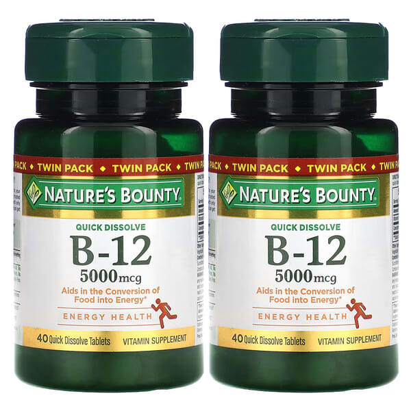 Nature's Bounty, B12，雙包，天然櫻桃味，5,000 微克，每包 40 片即溶片