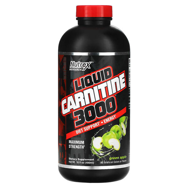 Nutrex Research, ブラックシリーズ、液状Carnitine 3000（カルニチン3000）、グリーンアップル、480ml（16液量オンス）