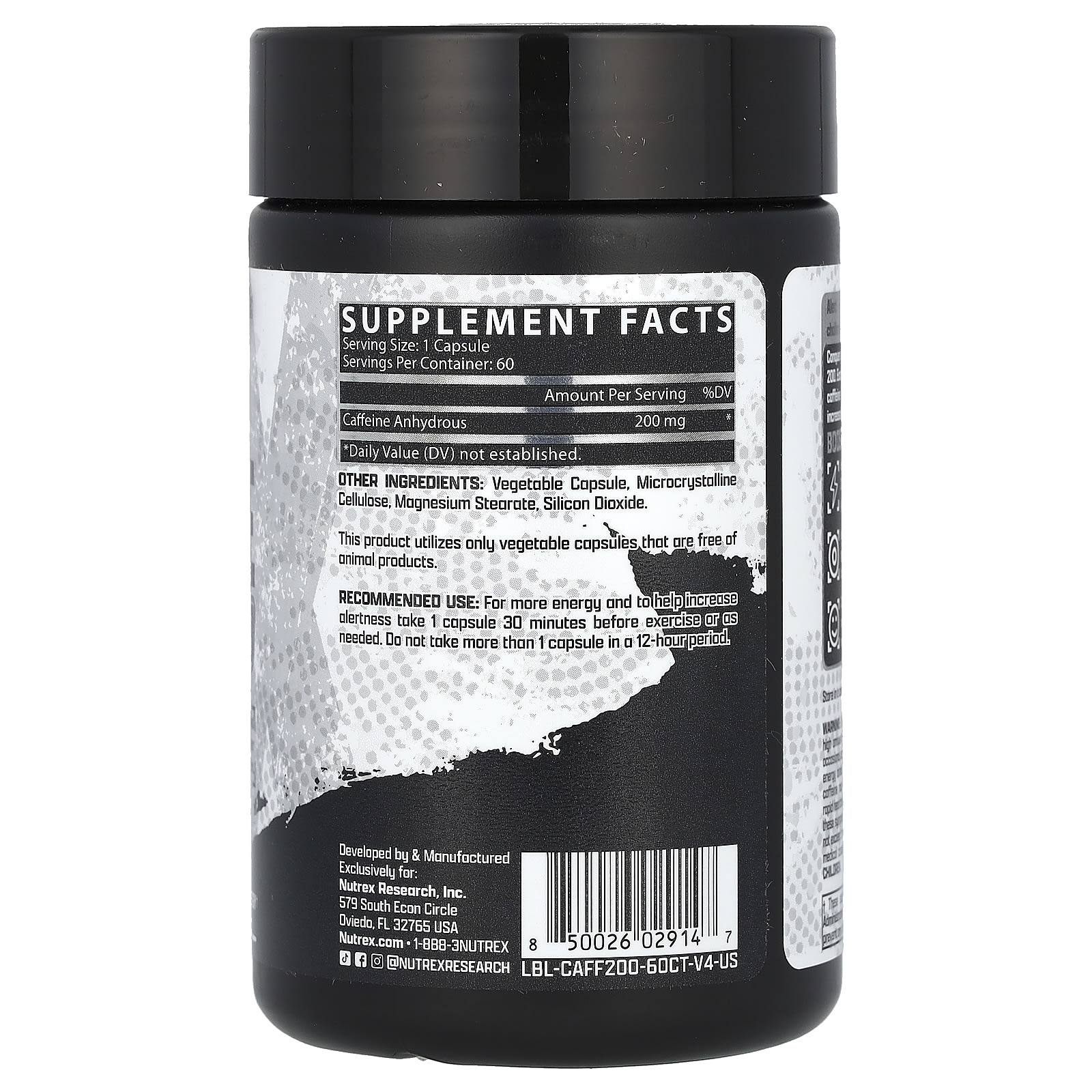 Nutrex Research, Cafeína 200, 200 mg, 60 Cápsulas