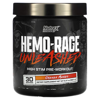 Nutrex Research, Hemo-Rage Unleash, High Stim Pre-Workout, Orange Mango, 6.37 oz (180.7 g)