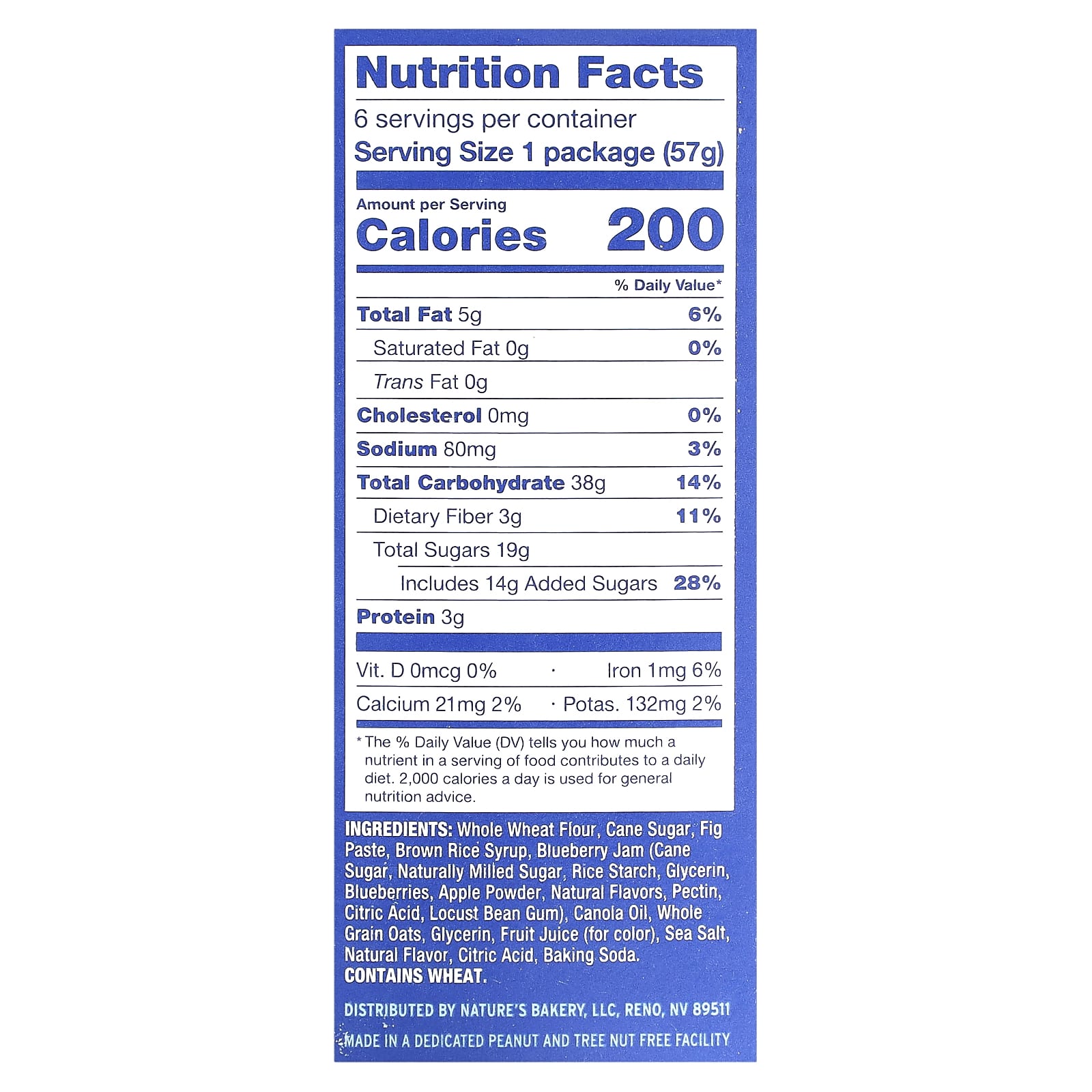 Nature's Bakery, Fig Bar, Blueberry, 6 Twin Packs, 2 oz (57 g) Each