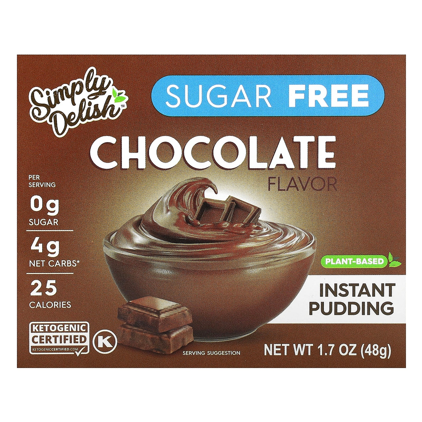 Natural Simply Delish Plant Based Instant Pudding Chocolate Sugar Free 1 7 Oz 48 G