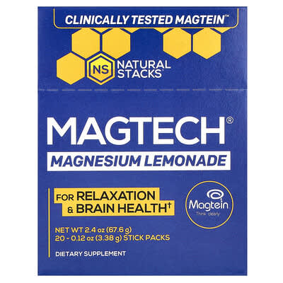 Natural Stacks, MagTech® Magnesium, Lemonade Flavor, 20 Sticks, 0.12 oz (3.38 g) Each