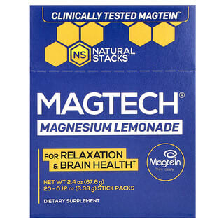 Natural Stacks, MagTech, Magnesio, Limonada, 20 sobrecitos, 3,38 g (0,12 oz) cada uno