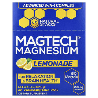 Natural Stacks, MagTech® Magnezium, Limonat, 20 çubuq paketi, Hər 0.12 unsiya (3.38 g)