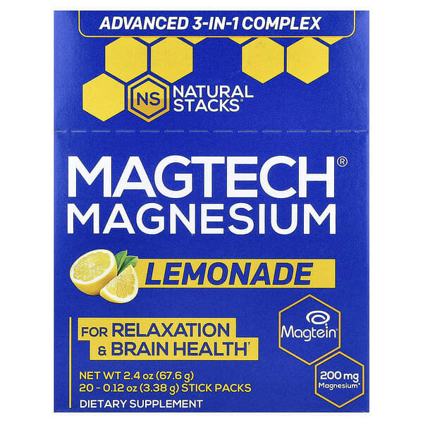 Natural Stacks, MagTech® Magnesium, Lemonade, 20 Stick Packs, 0.12 oz (3.38 g) Each — product photo 1