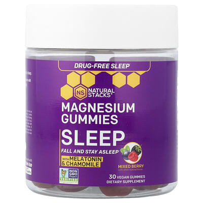 Natural Stacks, Magnesium Gummies, Sleep, Mixed Berry, 30 Vegan Gummies