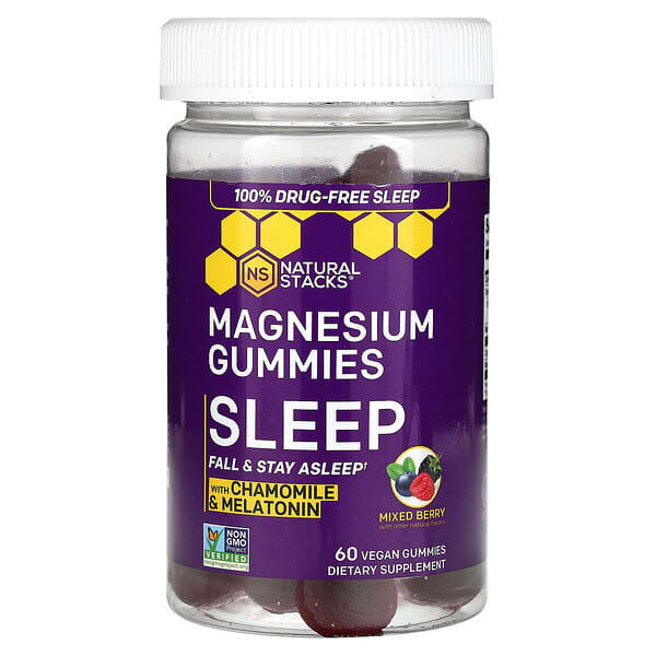 Natural Stacks Magnesium Gummies Sleep Mixed Berry 60 Vegan Gummies 8910