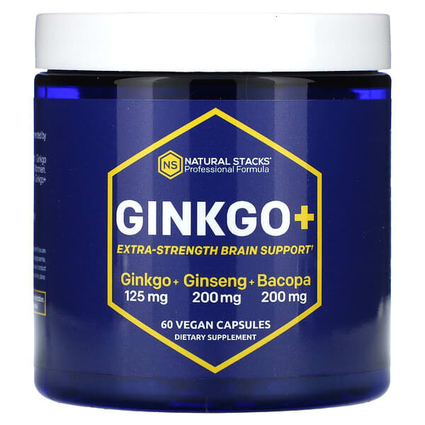Natural Stacks‏, Ginkgo+, Extra Strength Brain Support , 60 Vegan Capsules
