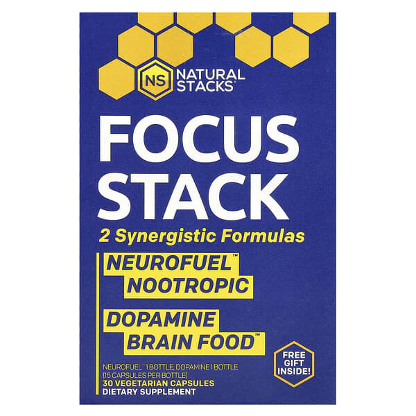Focus Stack, 2 Bottles, 15 Vegetarian Capsules Each