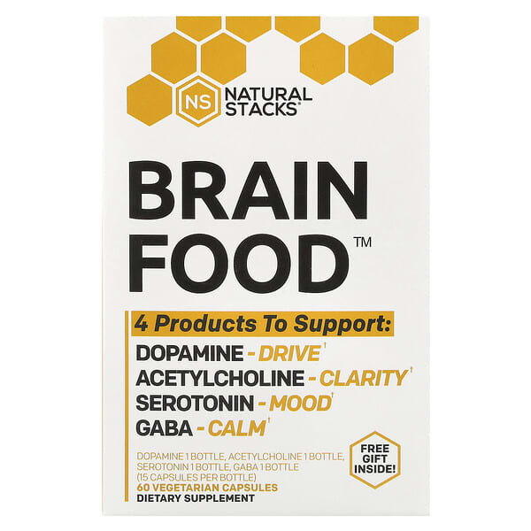 Brain Food™, 4 Bottles, 15 Vegetarian Capsules Per Bottle
