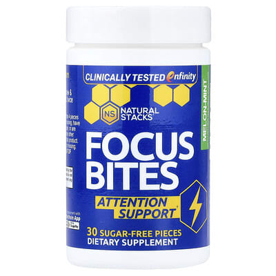 Natural Stacks, Focus Bites, Melon-Mint, 30 Sugar-Free Pieces