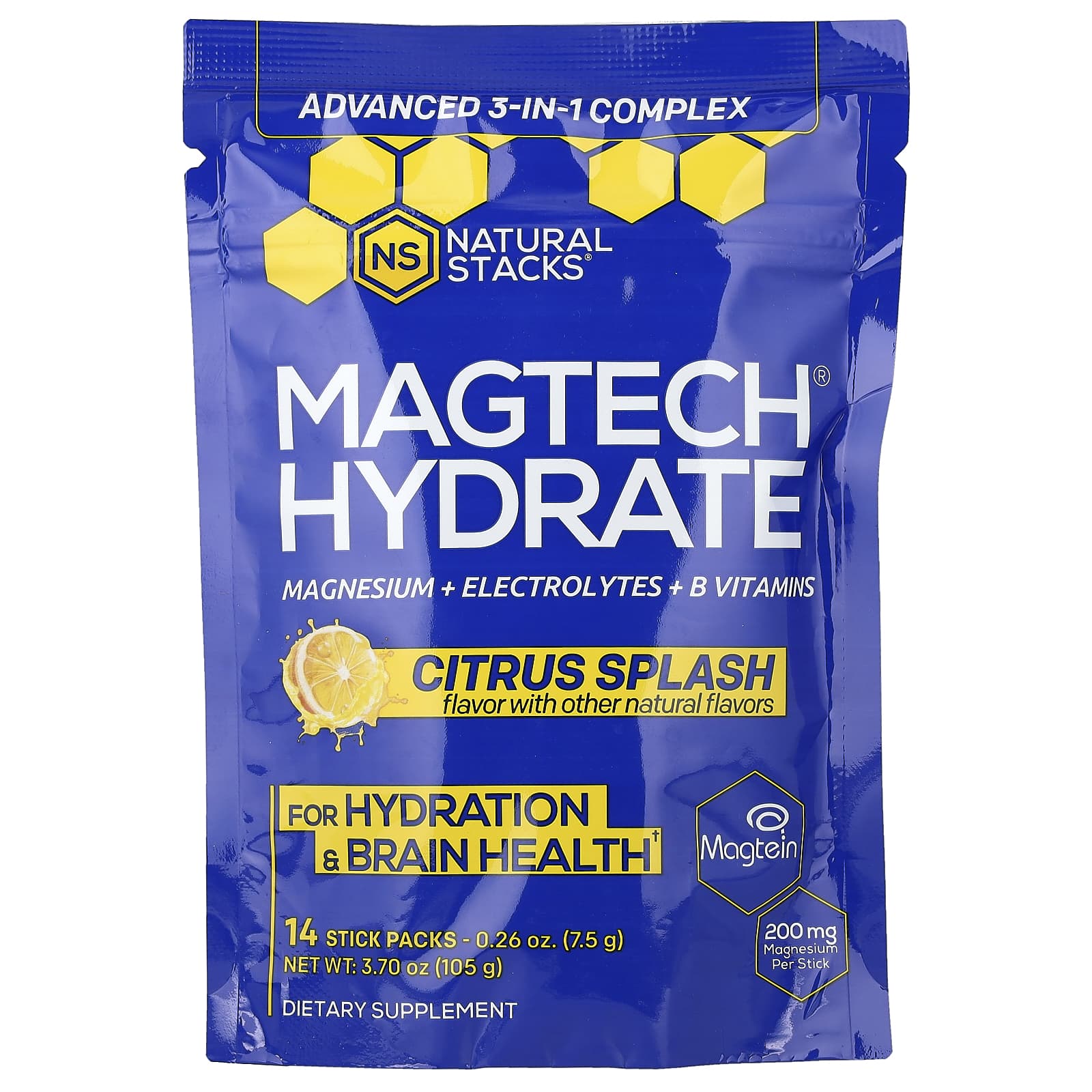 Natural Stacks, Magtech® Hydrate, цитрусовый спрей, 14 пакетиков по 7,5 г (0,26 унции)