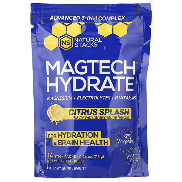 Natural Stacks Magtech® Hydrate, Citrus Splash, 14 Stick Packs, 0.26 oz (7.5 g) Each