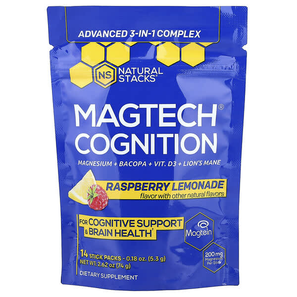 Natural Stacks Magtech® Cognition, Raspberry Lemonade, 14 Stick Packs, 0.18 oz (5.3 g) Each
