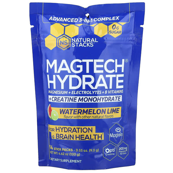 Natural Stacks, MagTech® Hydrate, арбуз и лайм, 14 стик-пакетов по 9,3 г (0,33 унции)