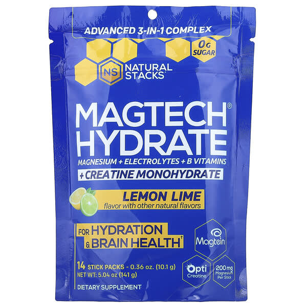Natural Stacks, Magtech® 하이드레이트, 레몬 라임, 스틱팩 14개, 각 10.1g(0.36oz)