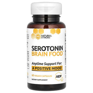 Natural Stacks, Serotonin Brain Food, Suplemento con serotonina para favorecer la salud del cerebro, 60 cápsulas veganas