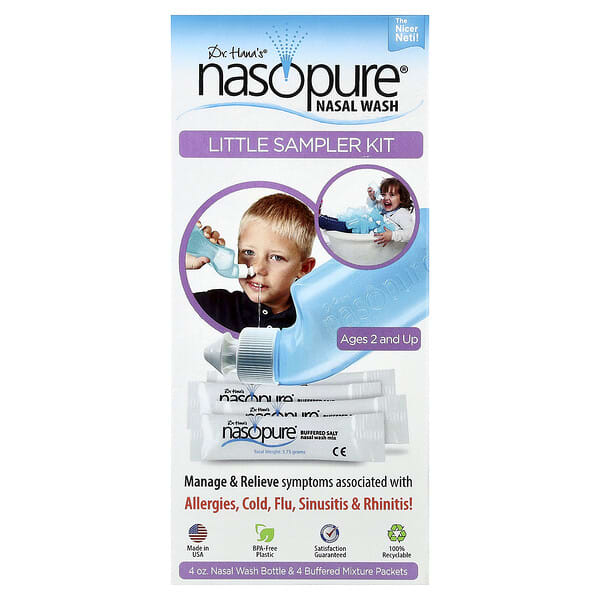 Nasopure, Nasopure Little Sampler Kit, 4 oz bottle, 4 buffered salt packets, instructions