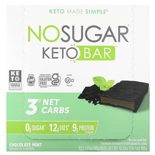 No Sugar Company, Keto Bar, cioccolato e menta, 12 barrette, 40 g ciascuna