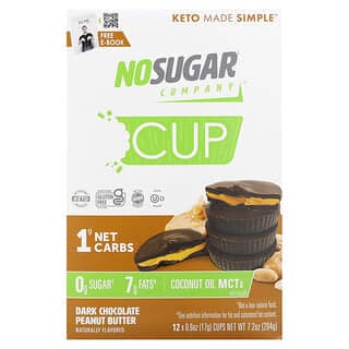 No Sugar Company, Cup, Dark Chocolate Peanut Butter, 12 Cups, 0.6 oz (17 g) Each