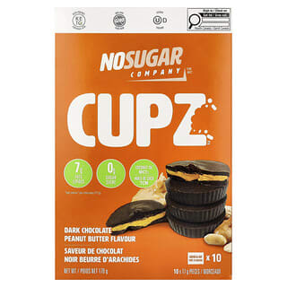 No Sugar Company, Cupz™, Chocolate negro y mantequilla de maní, 10 paquetes, 17 g (0,6 oz) cada uno