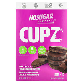The No Sugar Company, Cupz™, Brownie au chocolat noir et au fudge, 10 sachets, 17 g pièce