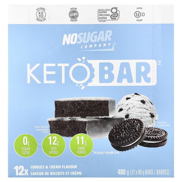 No Sugar Company, Keto Bar™, 쿠키 & 크림, 12개입, 각 40g