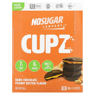 No Sugar Company, Cupz, Mantequilla de maní con chocolate negro`` 30 cupz, 17 g (0,6 oz) cada una