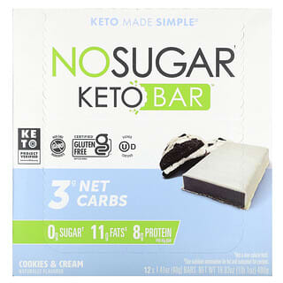 No Sugar Company, Keto Bar, Cookies & Cream, 12 Bars, 1.41 oz (40 g) Each