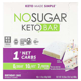 No Sugar Company‏, Keto Bar, עוגת יום הולדת, 12 חטיפים, 40 גרם (1.41 אונקיות) כל אחד