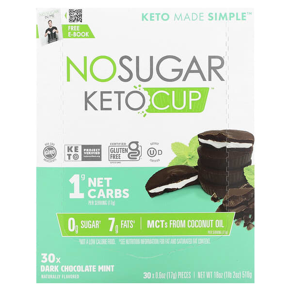No Sugar Company, Keto Cup, Dark Chocolate Mint, 30 Pieces, 0.6 oz (17