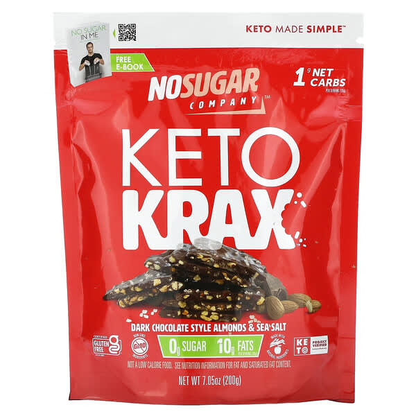 No Sugar Company‏, Keto Krax, שקדים ומלח ים בסגנון שוקולד מריר, 200 גרם (7.05 אונקיות)