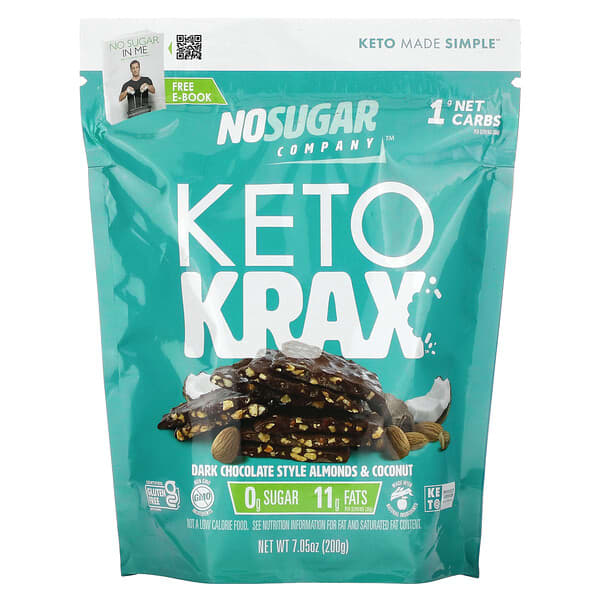 No Sugar Company‏, Keto Krax, שקדים וקוקוס בסגנון שוקולד מריר, 200 גרם (7.05 אונקיות)