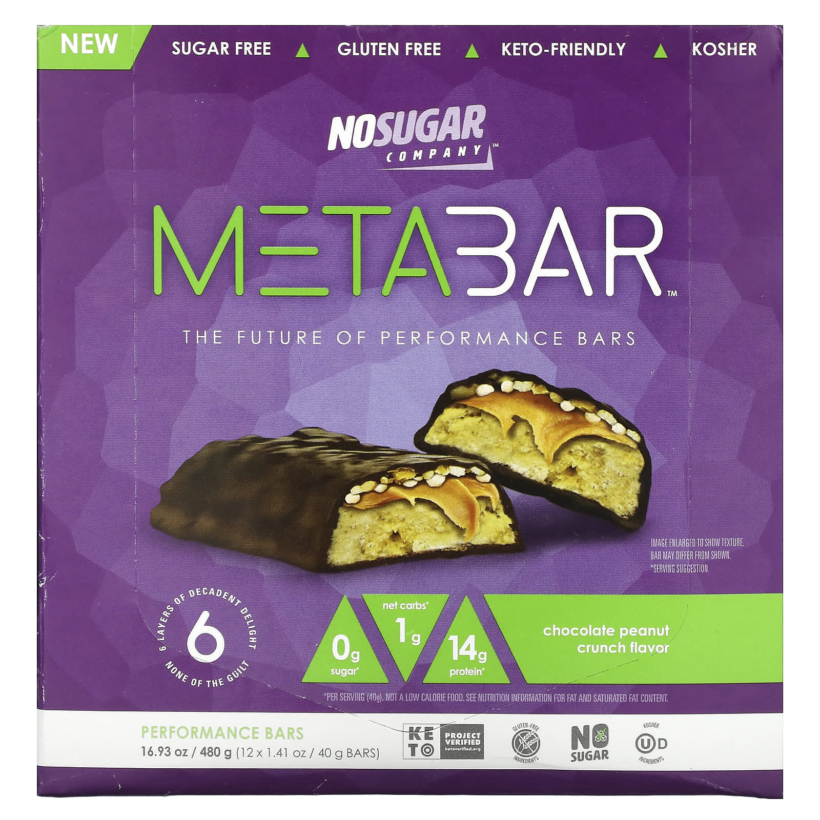 No Sugar Company, MetaBar（メタバー）、チョコレートピーナッツクランチ、12本、各40g（1.41オンス）